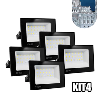 Kit 4 Refletor Led 100w Holofote Prova D'água Bivolt Luz Branco Frio