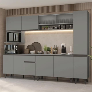 Armário de Cozinha Completa 280 cm Cinza Nice Madesa 02 em Oferta na Shopee