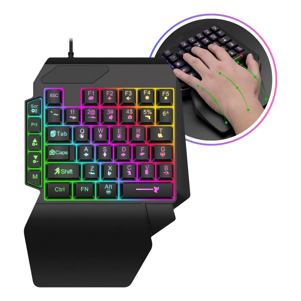 Mini Teclado One Hand Gamer Semi Mecanico Usb Pc Note Rgb | Shopee Brasil