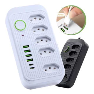 Extensão 5 Tomadas 4 USB 2 TypeC Universal Bivolt 110v/220v 2500W Power 2m Filtro De Linha Segurança