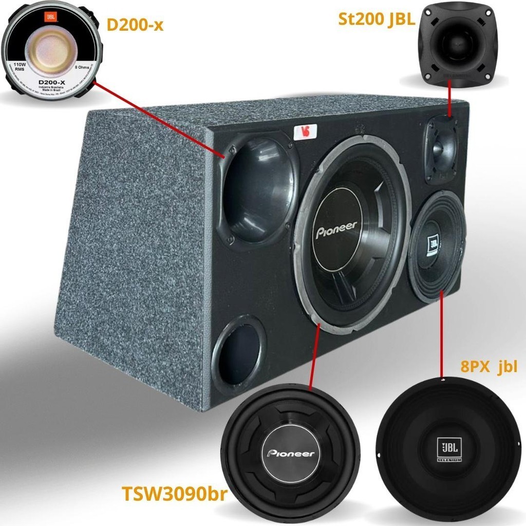 Caixa 4 Vias + Pioneer 12'' TSW3090br + D200-X + ST200 + 8PX