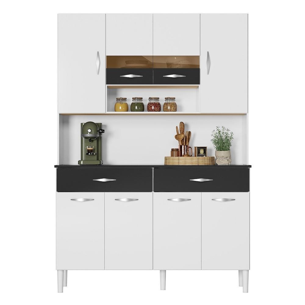 Armário de Cozinha 8 Portas com Nicho Vogue Branco/Preto Kits Paraná