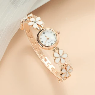 Relógio de Quartzo Moda Simples Flor de Quartzo Feminino Branco Novo Estilo Presente Preto Rosa