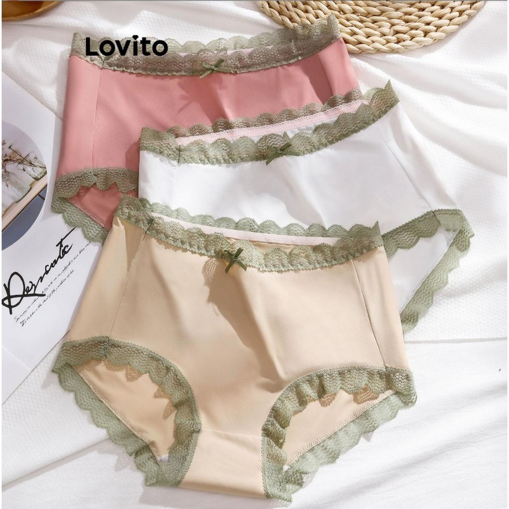 Lovito Calcinha casual com costura de tecido liso para mulheres LNL60349