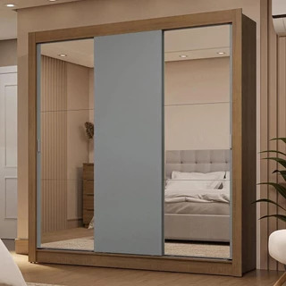 Guarda-Roupa Casal 3 Portas de Correr com Espelhos 2 Gavetas Rustic/Cinza Sublime Madesa em Oferta na Shopee