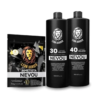 Kit Leon Barber Água Oxigenada 30 e 40 Vol + Pó Descolorante Cabelos Masculino Barbearia Barbeiro