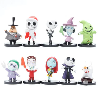 10Pcs/Set Anime O Pesadelo Antes Do Natal 7cm Mini Figura Jack Skellington Horrível Funny Halloween Boneca Modelo Ornamentos Brinquedos