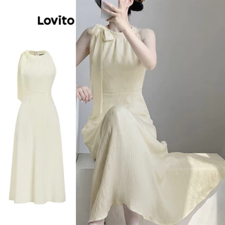 Lovito Vestido boho liso com renda para mulheres L100MD140