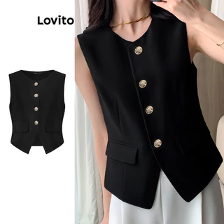Lovito Regata feminina elegante com botão liso frontal L100MD295