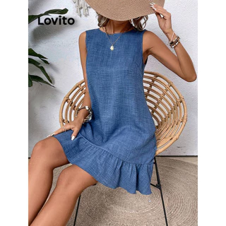 Lovito Vestido elegante liso com babado nas costas e bainha para mulheres LBL15108