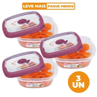 Kit 3 Potes Plásticos Quadrados Herméticos Açaí 920ml Flor Sanremo