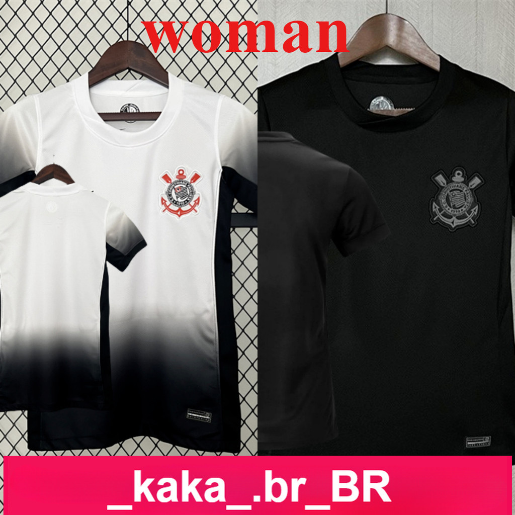 Camisa de futebol 24/25 corinthians preto branco manga curta camisetas femininas (mulher)