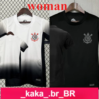 Camisa de futebol 24/25 corinthians preto branco manga curta camisetas femininas (mulher)