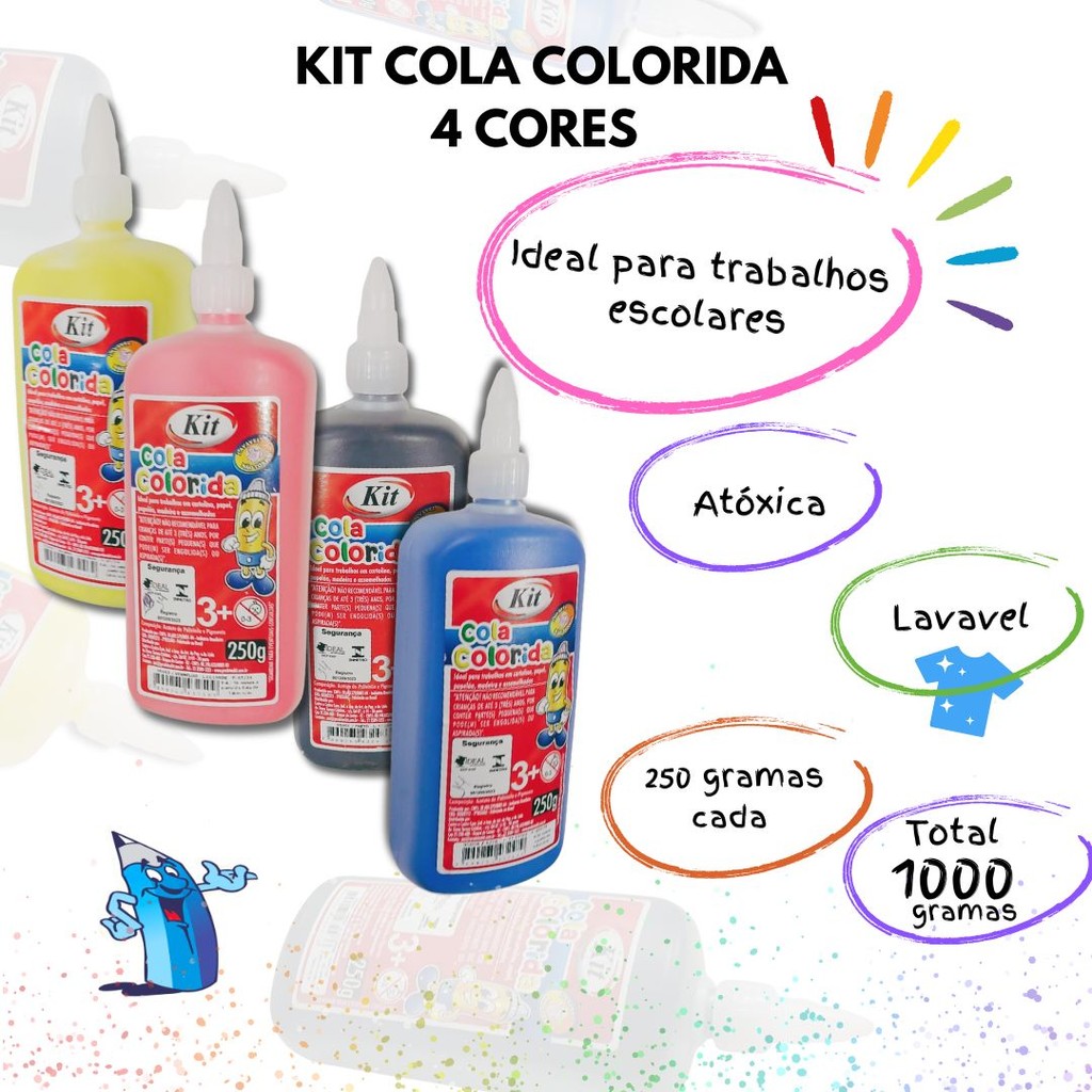 KIT 4 COLAS COLORIDAS 250GR KIT | Shopee Brasil