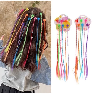 Kit 6 pcs criança meninas peruca design garra de cabelo/ mecha de cabelo colorida infantil