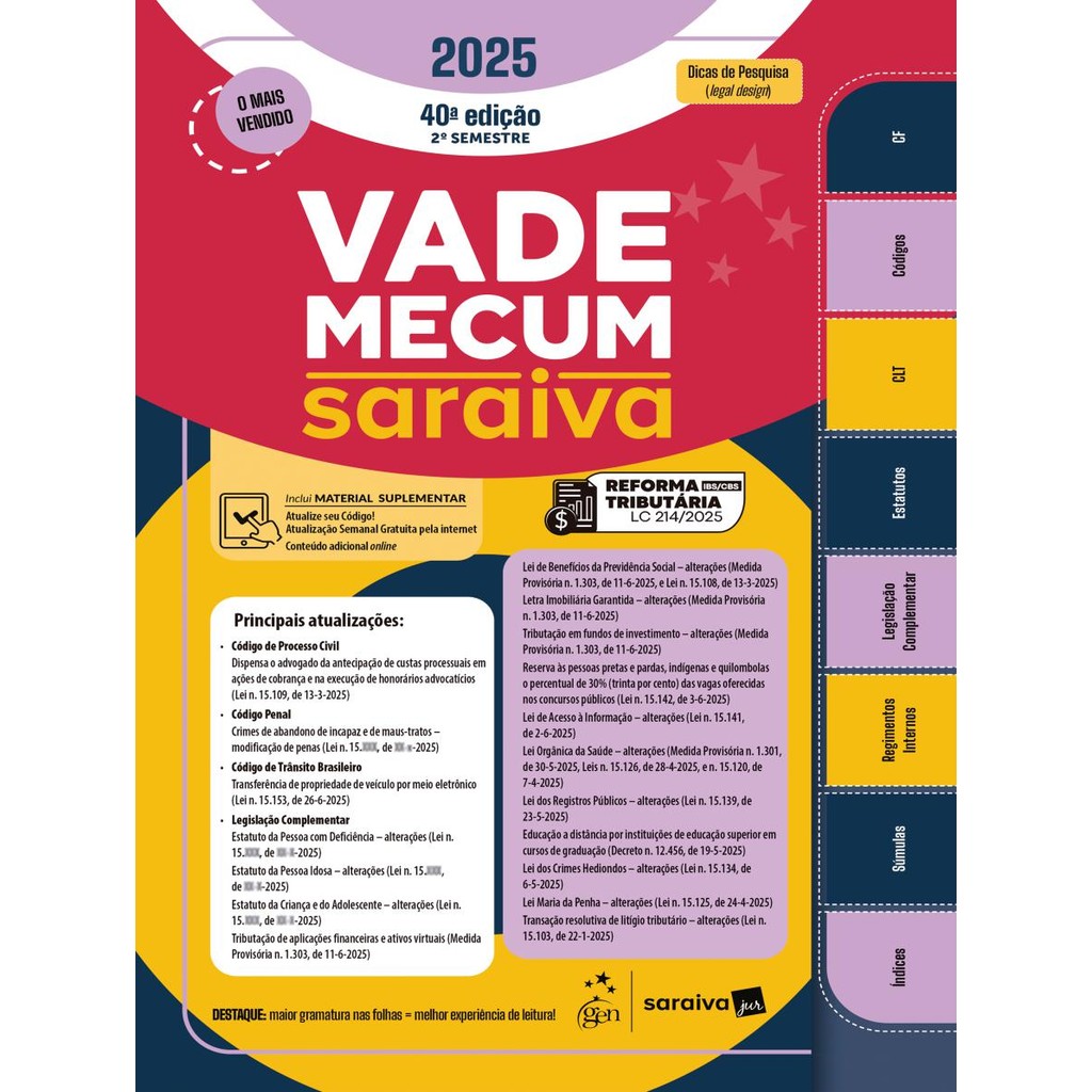 Vade Mecum Saraiva Tradicional - 40ª Edição 2025 Para OAB e Concursos ...