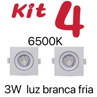 Kit 4 LED direto 3W concentrado embutido quadrado luz branca fria em Oferta na Shopee