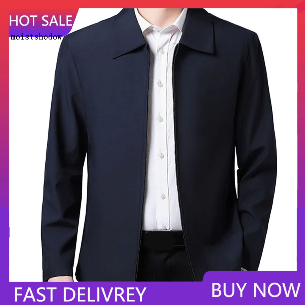 Full Zipper Closure Men Jacket Two Side Pockets Classic Men's Business ...