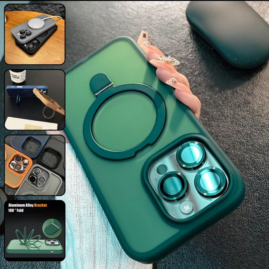 Capinha magnética com suporte magsafe Proteção lente câmera para iphone 11 12 13 14 15 16 pro promax