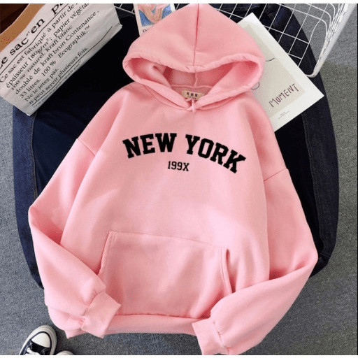 Moletom Feminino New York com capuz e bolso moda inverno envio