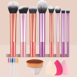 Conjunto de 18pcs Combinação (8 escovas de maquiagem multicoloridas +6 escovas de cílios multicoloridas +1 peça 55#大号粉底刷+3 Escova de Maquiagem Puffs) Pode ser usada para Escova Blush Escova em Pó Solta Escova Multifuncional Escova para Sombra dos Olhos Es