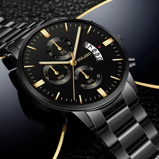 Relógio De Pulso Casual De Quartzo De Aço Inoxidável De Marca Masculina Conjunto De Pulseiras De Luxo Em Couro Masculino