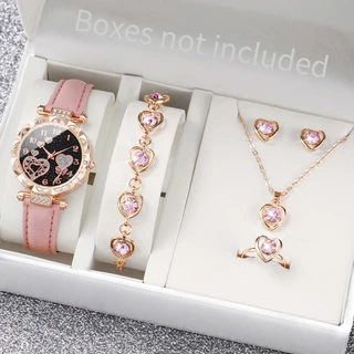 Relógio de Quartzo Fashion Diamond Ladies Watch Love Dial Belt + Conjunto de Jóias Diamante