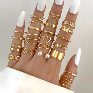 222pcs Retro Gold Geometric Twist Hollow Rings Set Para Acessórios De Jóias Femininas