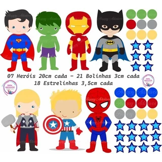 Kit Adesivos Heróis Decoração Quarto Infantil Menino Estrela Bolinhas Estrelinhas Heroi Vingadores