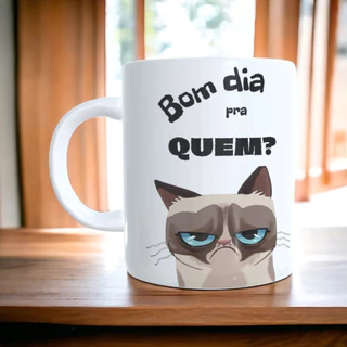 Caneca Xícara Porcelana Presente Meme Gato Mal Humorado 325 ml xicara cafe personalizada presente amigo amiga dia dos pais mães