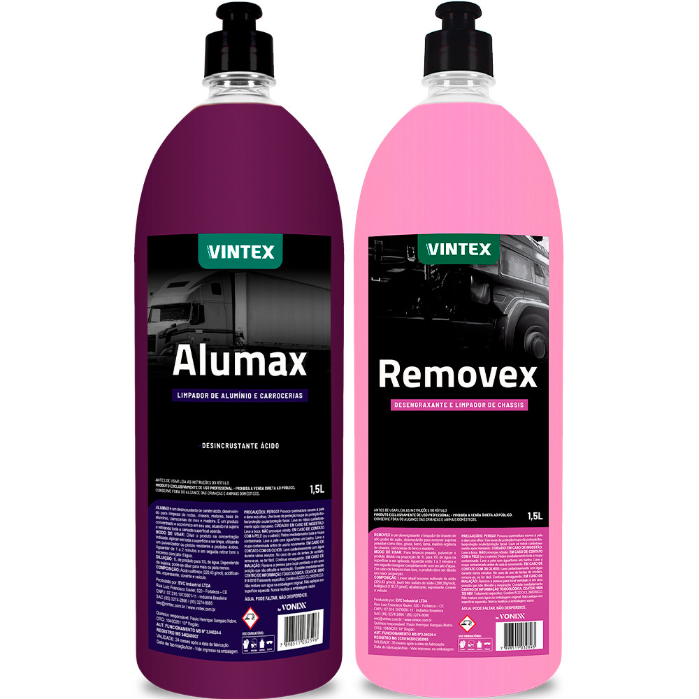 Removex Desengraxante Automotivo + Alumax Limpa Alumínio Chassi Vintex 1,5l