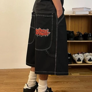 Wexwear Marca Moda Jeans Baggy Vintage dos homens Harajuku Rua Perna Larga Jeans Shorts