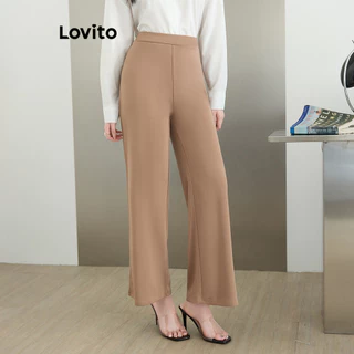 Lovito Calça casual com zíper liso para mulheres L100MD018