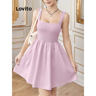 Lovito Vestido elegante com costura em tecido liso para mulheres L95ED910