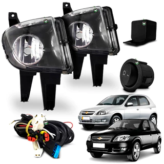 Kit Farol Auxiliar Milha Celta 2007 a 2015 Prisma 2007 a 2012 Botao Tic Tac