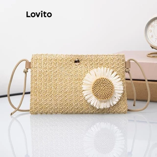 Lovito Bolsa de ombro pequena com apliques florais casuais para mulheres LFA47135