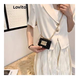 Lovito Bolsa de ombro pequena casual com corrente de metal simples para mulheres LFA47143