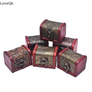 LoveQk Antigo Mini Madeira Tesouro Baú Caixa De Armazenamento Organizador De Jóias Presente Qk
