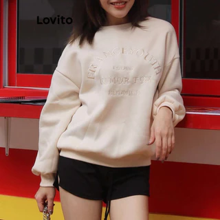 Lovito Moletom casual bordado com letras para mulheres L106AD278