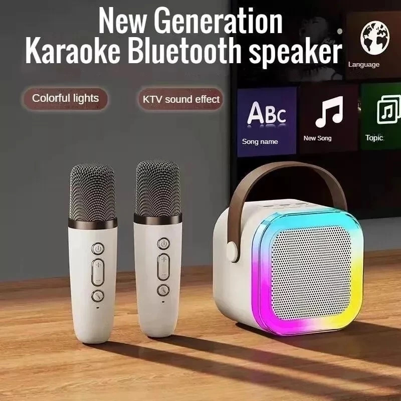 K12 Alto-falante Bluetooth Karaoke com Microfone, Luzes LED e Diversão para Toda a Família