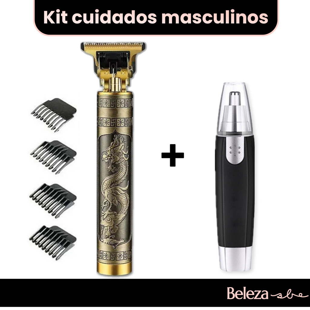 Kit cuidados masculinos - Barbeador e aparador de pelos Maquina cortar cabelo dragão