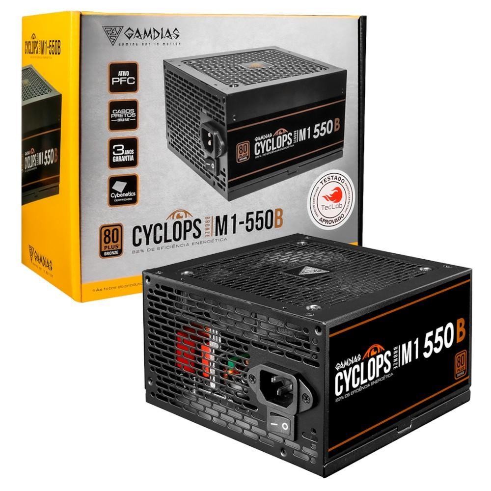 Fonte PC 550W Gamdias Cyclops M1 550B, 80 Plus Bronze, PFC ativo