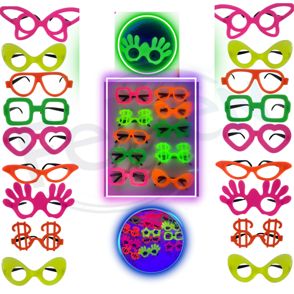 Kit 20 Oculos Neon Divertidos Sortidos Para Festa Balada Casamento Aniversario Animacao Confraternizacao Animacao em Oferta na Shopee