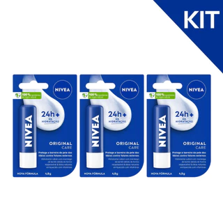 KIT NIVEA Hidratante Labial Original Care 4,8g - 3 Unidades