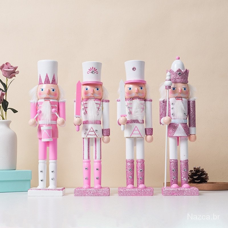 Decoração de Natal, Puppets de Quebra-Nozes de 30CM, Ornamentos de soldados, Artesanato de madeira rosa, Decoração de cena de festa/Natal temática