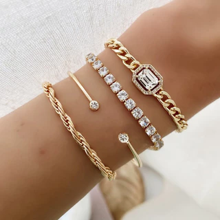 Conjunto de 4 peças Bracelete de Pulseira Twist Rhinestone Fashionable Unique Twist
