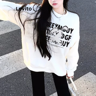 Lovito Moletom casual com estampa de letras para mulheres LNA72764