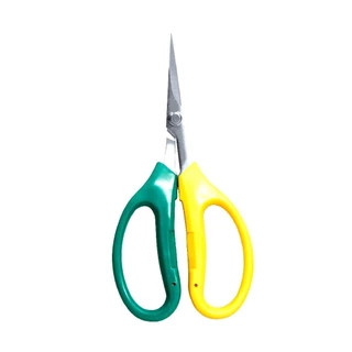 Tesoura Bonsai Profissional Corta Galhos Finos Colheita Frutas Brasil PQ Verde e Amarela 15cm