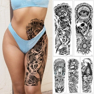 Tatuagem De Crânio De Leão Lobo Temporária Braço Inteiro Perna De Mulheres Homens Corpo Grande Tamanho Sexy Pintura Preto Moda De Rua