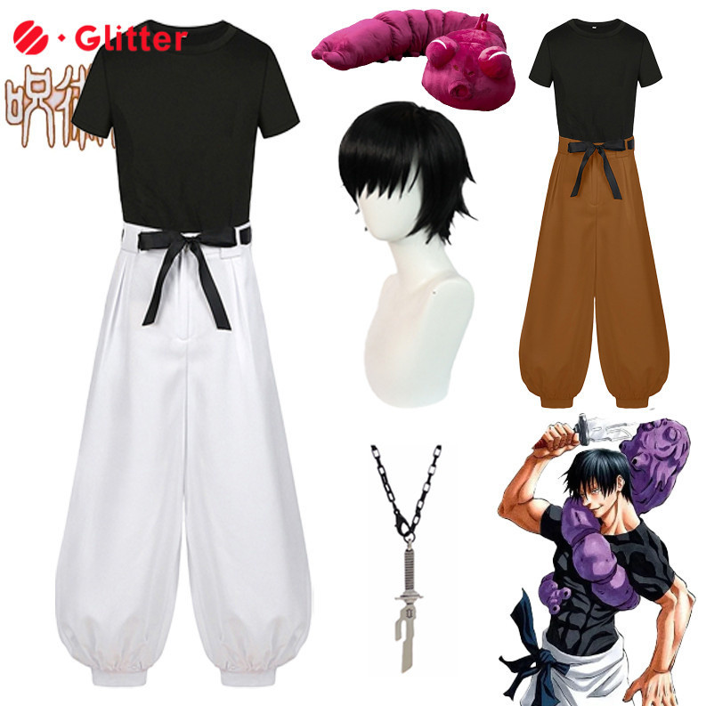 Anime Jujutsu Kaisen Fushiguro Toji Cosplay Traje Para Homens Adultos T-Shirt Top Calças Peruca Colar Boneca Plush Party D & 5162 #5162